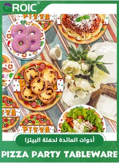 GROIC Pizza Party Supplies Sets, Dinner Plates, Dessert Plates, Cups, Napkins, Pizza Party Tableware Kit, Party Supplies, Party Decorations, Party Tableware  - Image 5