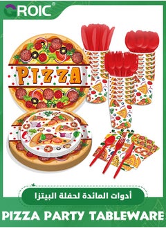 GROIC Pizza Party Supplies Sets, Dinner Plates, Dessert Plates, Cups, Napkins, Pizza Party Tableware Kit, Party Supplies, Party Decorations, Party Tableware  - Image 1