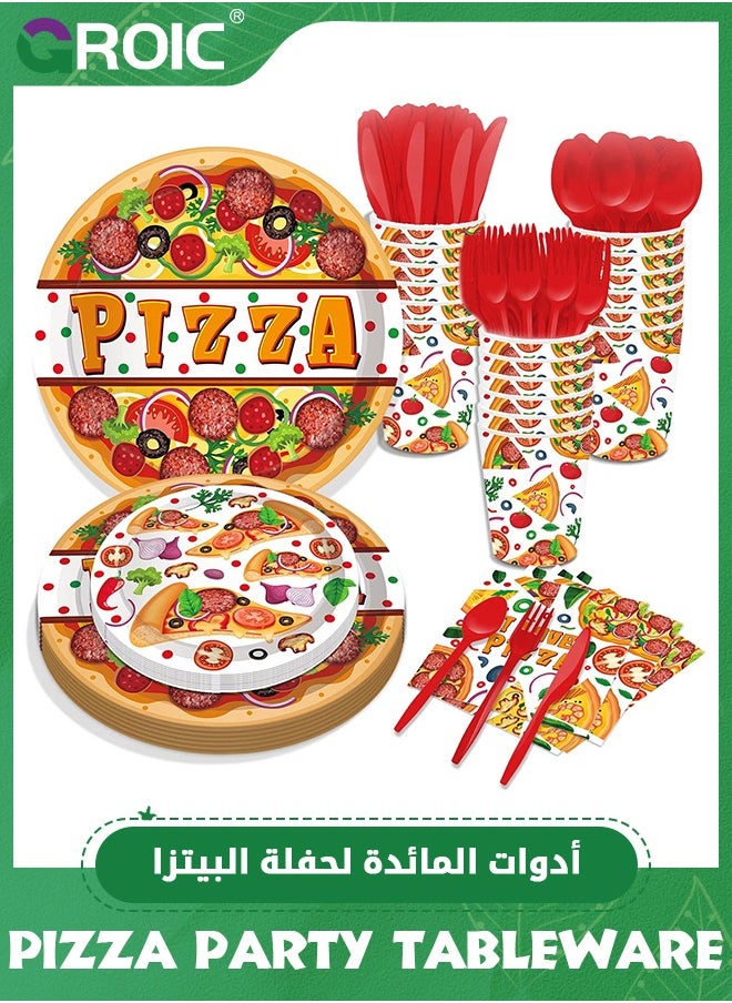 GROIC Pizza Party Supplies Sets, Dinner Plates, Dessert Plates, Cups, Napkins, Pizza Party Tableware Kit, Party Supplies, Party Decorations, Party Tableware  - Image 1