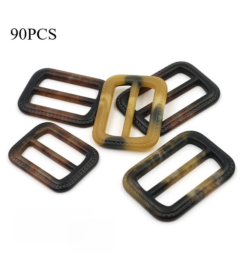 90 Pcs Black Resin Faux Leather Texture Belt Buckles Three Position Button Coat Accessories For Trench Coats 40mm 1.57in - Image 2