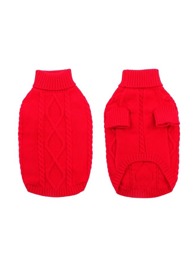 Queenmore Small Dog Pullover Sweater, Cold Weather Cable Knitwear, Classic Turtleneck Thick Warm Clothes for Chihuahua, Bulldog, Dachshund, Pug (Red, Large) - Image 3
