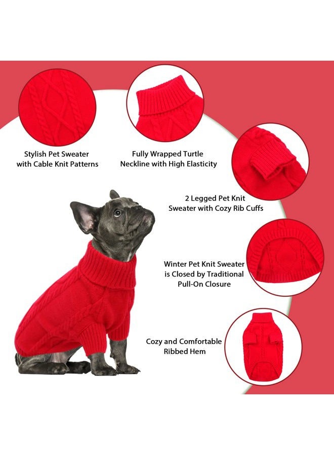 Queenmore Small Dog Pullover Sweater, Cold Weather Cable Knitwear, Classic Turtleneck Thick Warm Clothes for Chihuahua, Bulldog, Dachshund, Pug (Red, Large) - Image 2