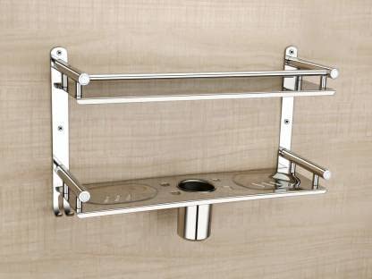 Filox Stainless Steel Rack Cum Towel Rod Holder Wall Mounted Hand Towel Rail Hanger Stand for Bathroom (1 Layer) - Image 2