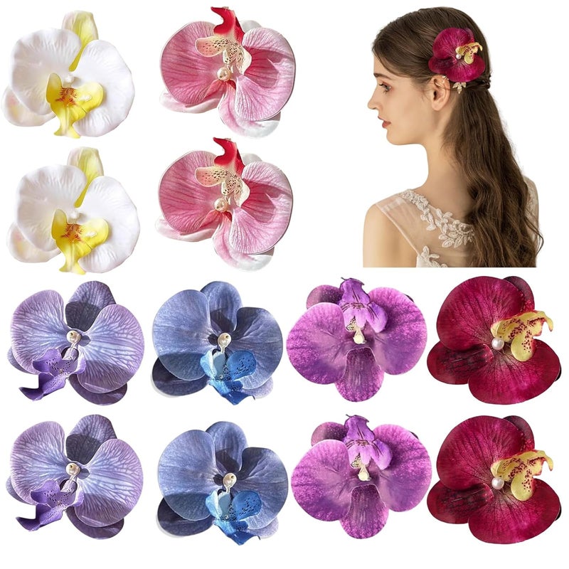 12 Pieces Flower Hair Clips Bohemian Butterfly Orchid Hair Barrettes for Beach Party Spring Photo Prop Artificial Hawaiian Boho Hairclip Flower Hair Accessories for Women Girls Bridal Headwear