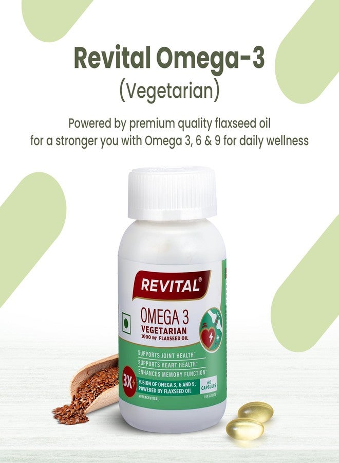 Revital Omega 3 Vegetarian 1000mg Flaxseed Oil |Supports joint health, heart health and enhances memory function | Fusion on Omega 3,6 and 9 |Plant-Powered| 60 capsules - Image 2