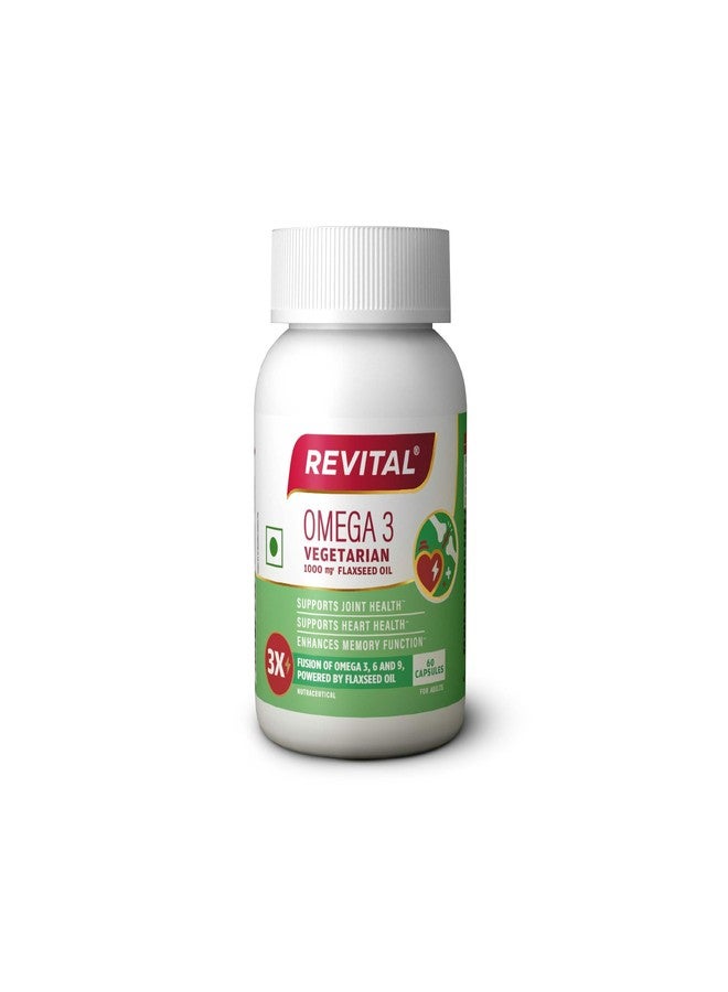 Revital Omega 3 Vegetarian 1000mg Flaxseed Oil |Supports joint health, heart health and enhances memory function | Fusion on Omega 3,6 and 9 |Plant-Powered| 60 capsules - Image 1
