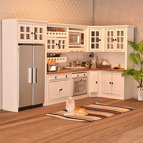 iLAND Dollhouse Kitchen Modern Dollhouse Furniture Set on 112 Scale Wooden White to Store Miniature Food - Image 1