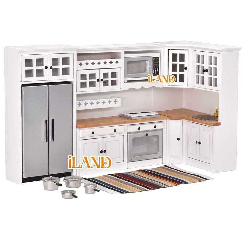 iLAND Dollhouse Kitchen Modern Dollhouse Furniture Set on 112 Scale Wooden White to Store Miniature Food - Image 3