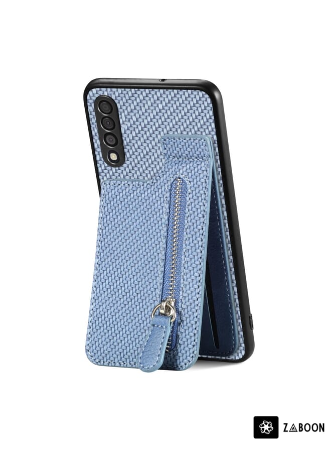Zaboon Protective Case For Samsung Galaxy A50 Carbon Fiber Vertical Flip Zipper Wallet - Image 1