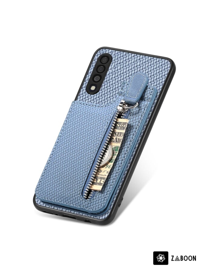 Zaboon Protective Case For Samsung Galaxy A50 Carbon Fiber Vertical Flip Zipper Wallet - Image 4