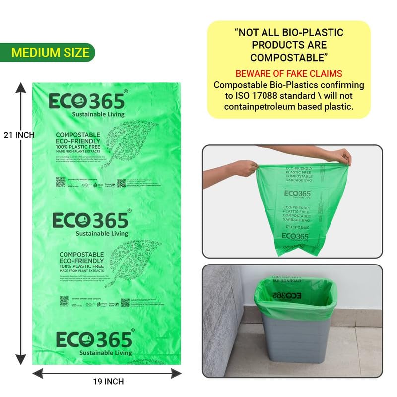 ECO365 Compostable Garbage Bags Pack of 3 Medium Size19x21 Inch EcoFriendly Biodegradable Dustbin Bags PlasticFree Bags for Kitchen Office and Home Waste Management - Image 2