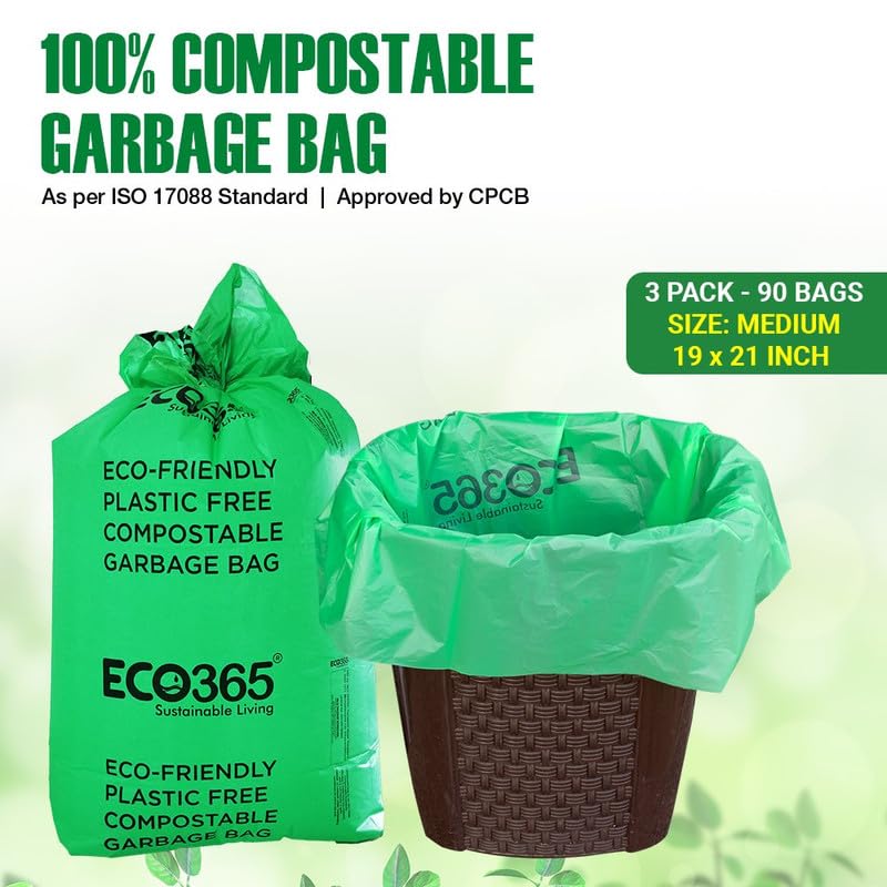 ECO365 Compostable Garbage Bags Pack of 3 Medium Size19x21 Inch EcoFriendly Biodegradable Dustbin Bags PlasticFree Bags for Kitchen Office and Home Waste Management - Image 4