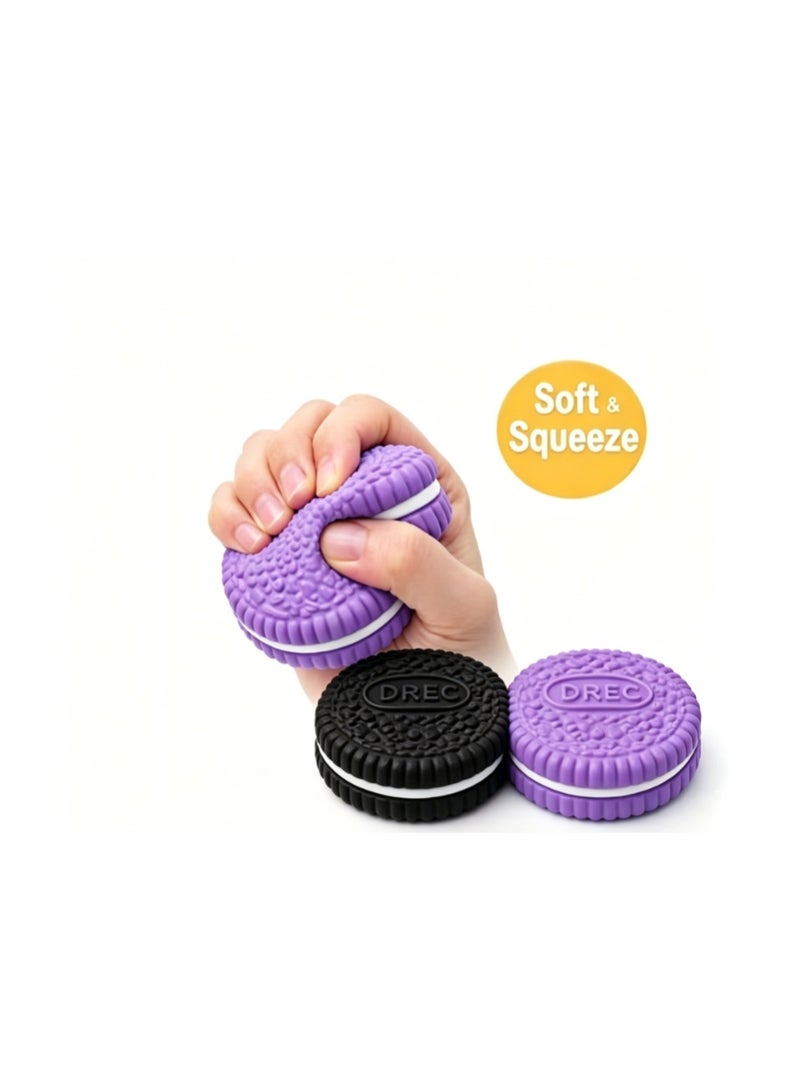2PCS Soft Clay Biscuit Stress Relieving Toy, Fidget Toy for Anxiety and Relaxation, Black and Purple - Image 1