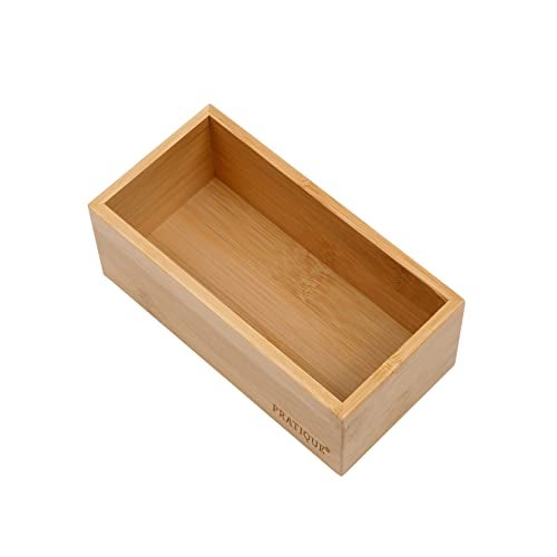 PRATIQUE Bamboo Drawer Organizer - Kitchen Utensil Organizer Silverware Tray Cutlery Holder，Office Desk Supplies and Accessories (5.9x3x2.6 inch) - Image 1