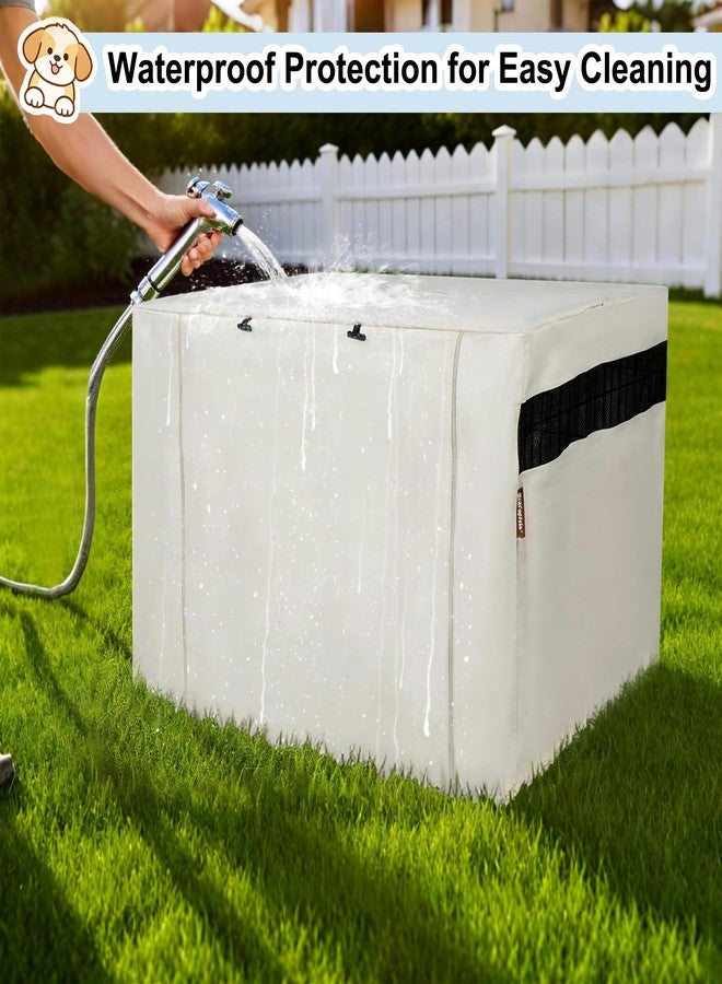 HiCaptain Dog Crate Cover 24.0" L x 18.0" W x 20.0" H with Breathable Mesh, Durable Heavy Duty Kennel Cover, Dual Zippered Panels, Windproof Waterproof UV-Resistant(Beige) - Image 3