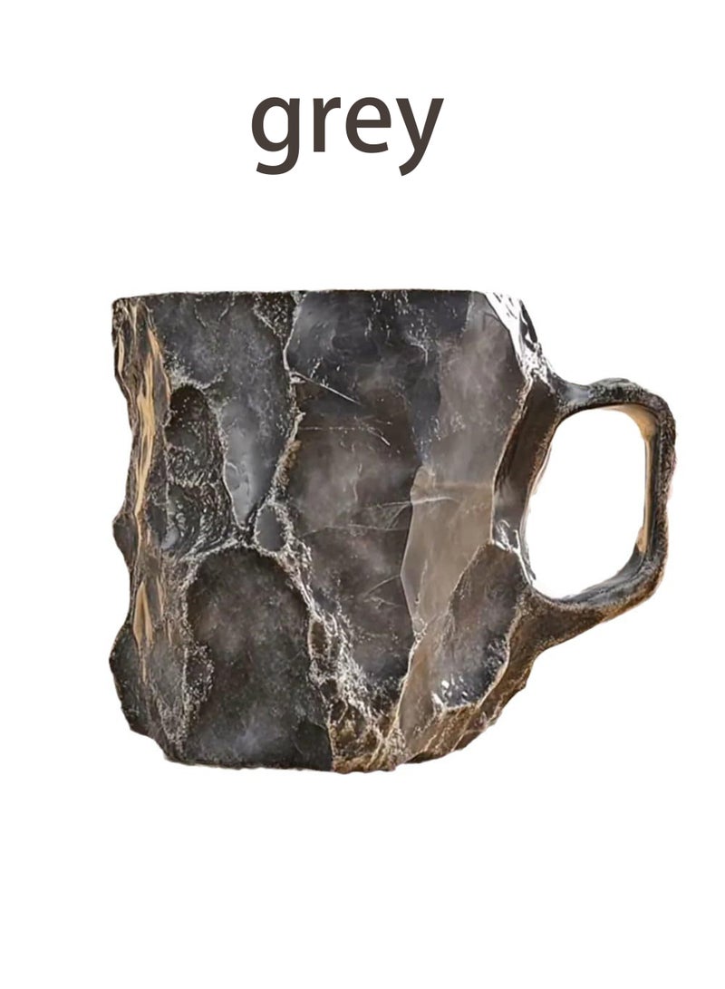 Luxury Mineral Crystal Resin Coffee Mug with Stainless Steel Inner Lid - Insulated Double Wall Thermos Cup, Natural Stone Texture Design, Great for Home/Office/Gift (Gray) - Image 1