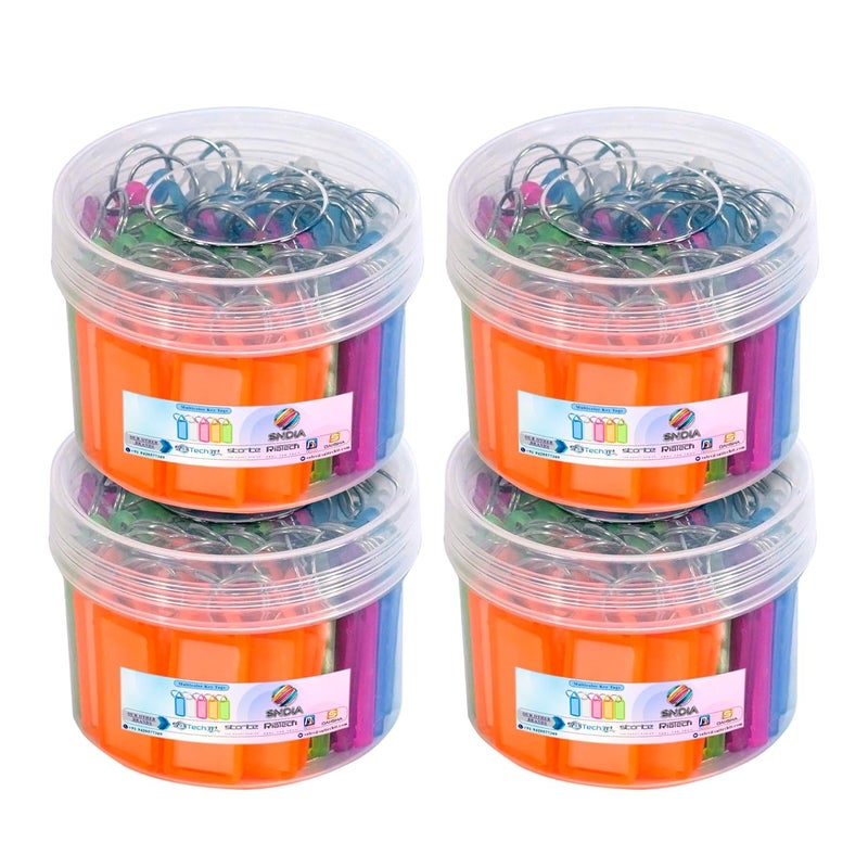 SNDIA علامة مفتاح بلاستيكية 200 قطعة متعددة الألوان مع ملصقات أسماء وميدالية مفاتيح مع ملصق تعريف من الجانبين وحلقة مفاتيح لمكتب، منزل - Image 1