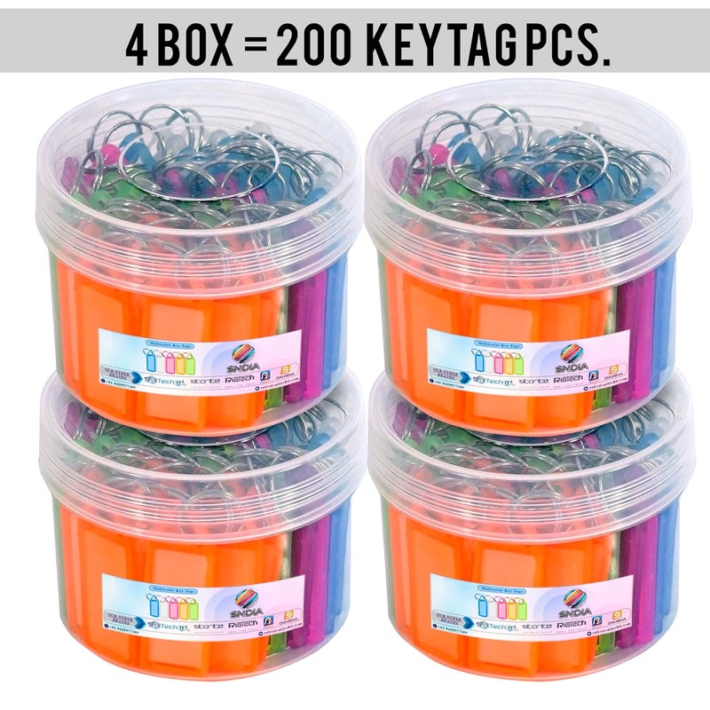 SNDIA علامة مفتاح بلاستيكية 200 قطعة متعددة الألوان مع ملصقات أسماء وميدالية مفاتيح مع ملصق تعريف من الجانبين وحلقة مفاتيح لمكتب، منزل - Image 2