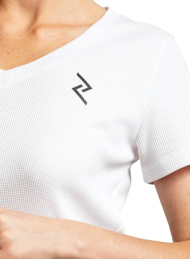 ZAECY White Women's Waffle Knit V-Neck Tee for Women | Best Price UAE