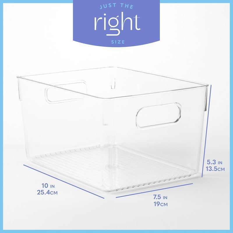 PrimeBox Plastic Food Storage 2 Pack Clear Container Bin with Handles for Organizing Kitchen, Pantry, Refrigerator, Freezer, Pantry, Cabinet, Closet, Bathroom. 10”x7.5”x5.3” - Image 3
