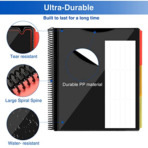 Forvencer 24 Pocket Project Organizer, 1/3-cut Tab Binder Organizer with Sticky Labels, Multi Pocket Folder with Zipper Pouch, Folder Binder Spiral Pocket Notebook, Office Supplies - Image 3