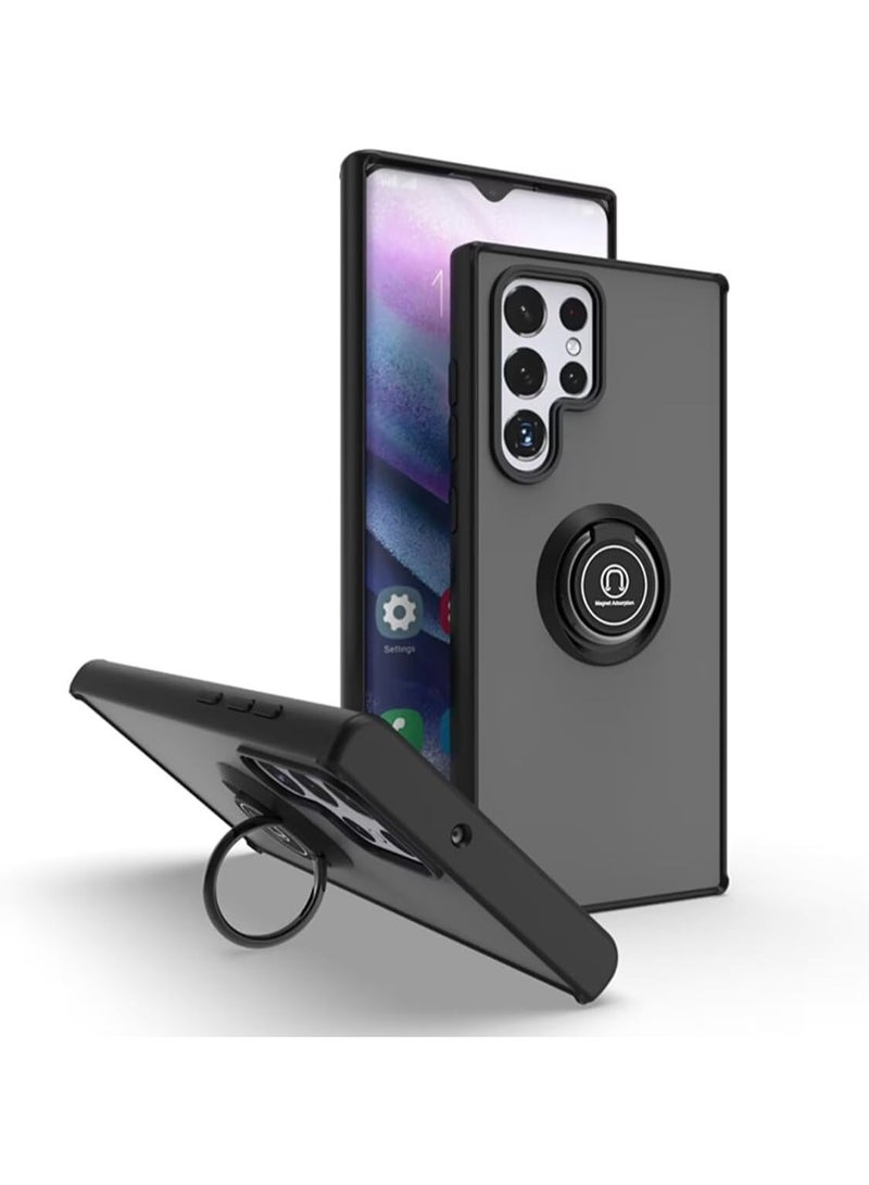 Samsung Galaxy S25 Ultra Rotational Metal Ring Kickstand Cover Shockproof Bumper Matte Finish Hard Back Case Anti Fingerprint Magnetic Car Mount Cover Black - Image 1