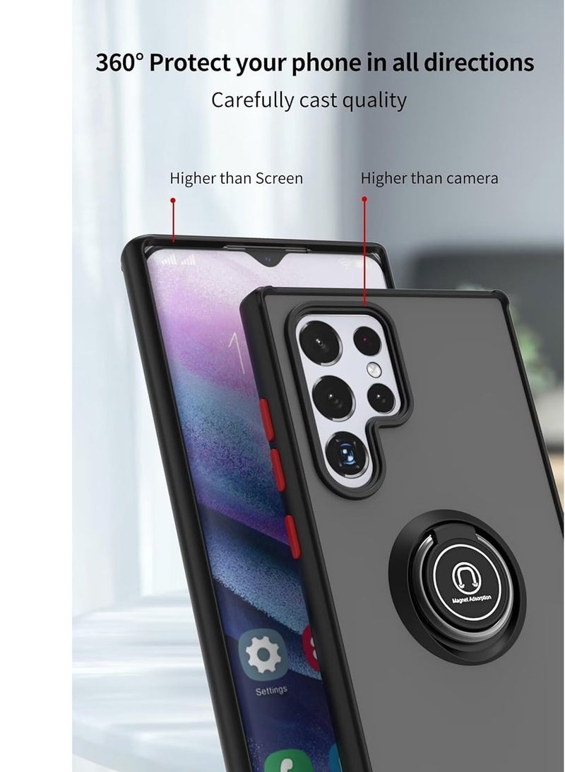 Samsung Galaxy S25 Ultra Rotational Metal Ring Kickstand Cover Shockproof Bumper Matte Finish Hard Back Case Anti Fingerprint Magnetic Car Mount Cover Black - Image 2