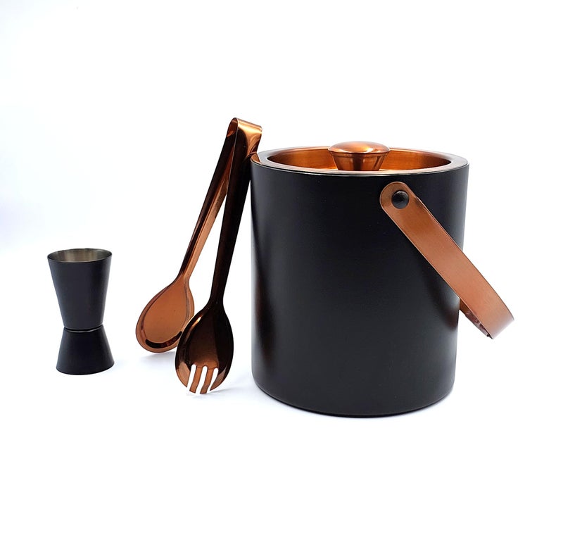EVK® Black & Copper Stainless Steel Insulated Ice Bucket (1.5 Liter) with Ice Tong and peg Measure | Great bar Tools for Home bar Accessories, Mini bar (Large) - Image 2