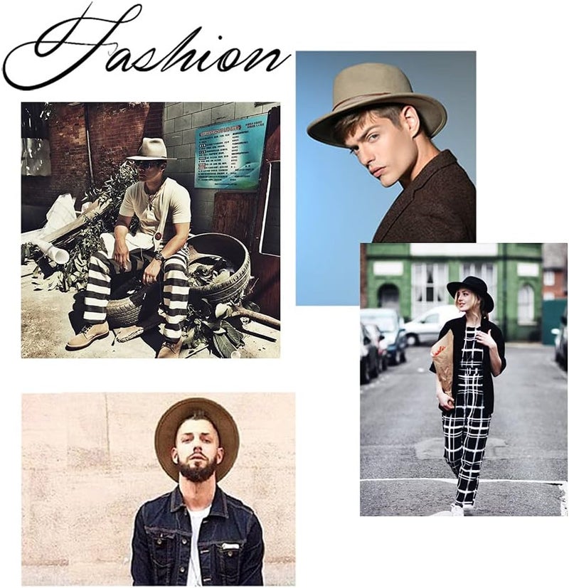 NaRaMax Classic Fashion Black Wide Brim Flat Top Fedora Panama Hat Felt Church Derby Cap Pork Pie Hat Jazz Hat - Image 5