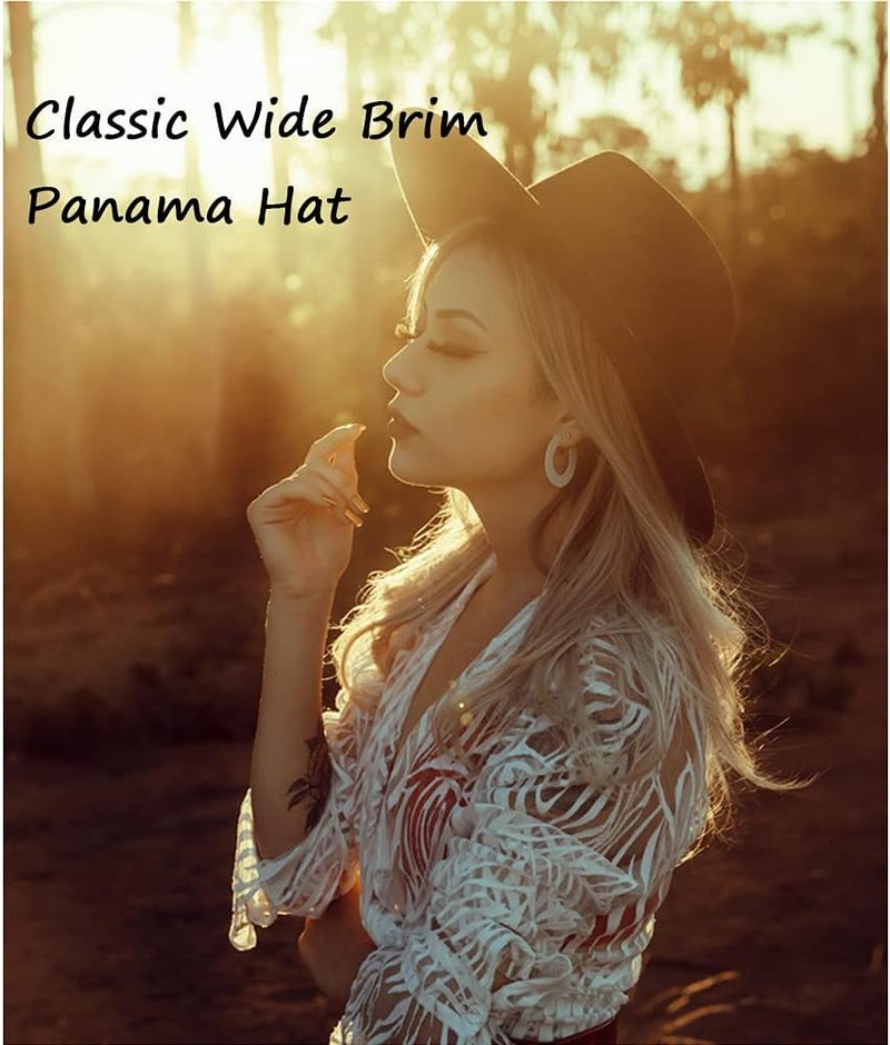 NaRaMax Classic Fashion Black Wide Brim Flat Top Fedora Panama Hat Felt Church Derby Cap Pork Pie Hat Jazz Hat - Image 4