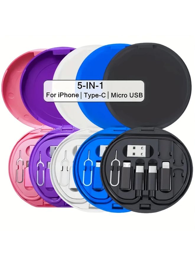 علبة شحن سريعة 5 في 1 باللون الوردي مع صندوق تخزين ونقل بيانات لأجهزة iPhone وأندرويد والتابلت USB - Image 3