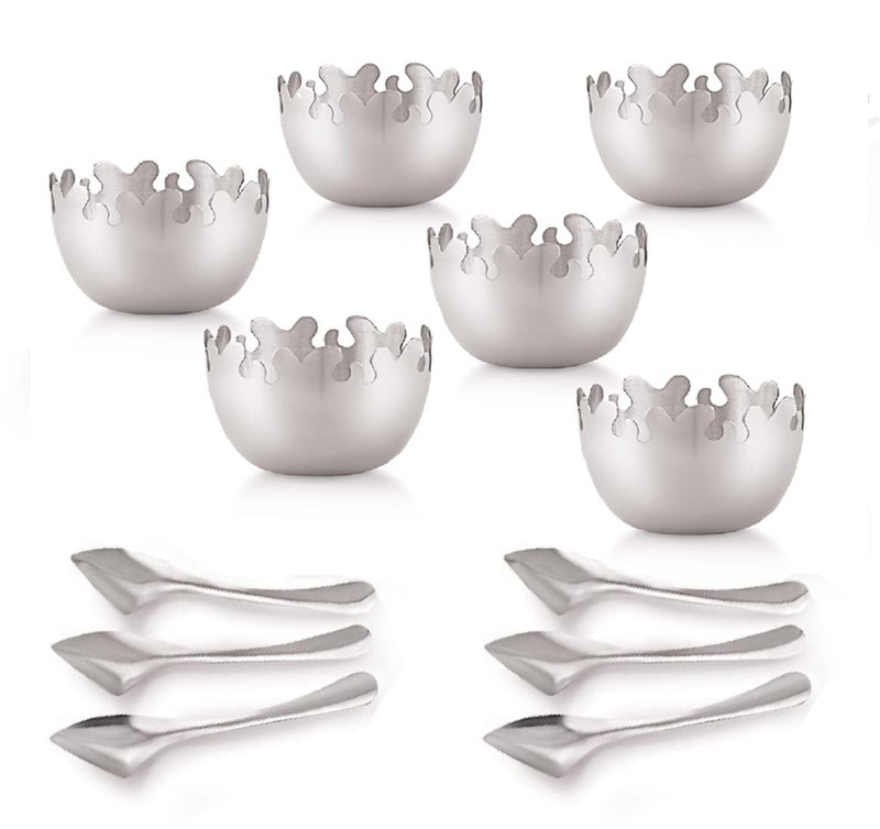 FINALITY Stainless Steel Navratn Dessert and Serving Bowl with Z Spoon, Size- 10 cm (6) - Image 1