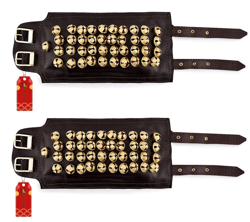 UAPAN 4 line Bells Leather Pad for Classical Bharatanatyam Kathak Dance with Adjustable Strap (Brown Leather, Belt) - Image 1