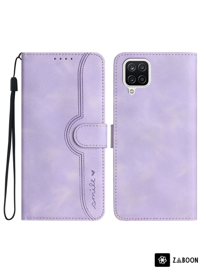 Zaboon Protective Case For Samsung Galaxy A12 Heart Pattern Skin Feel Leather - Image 1
