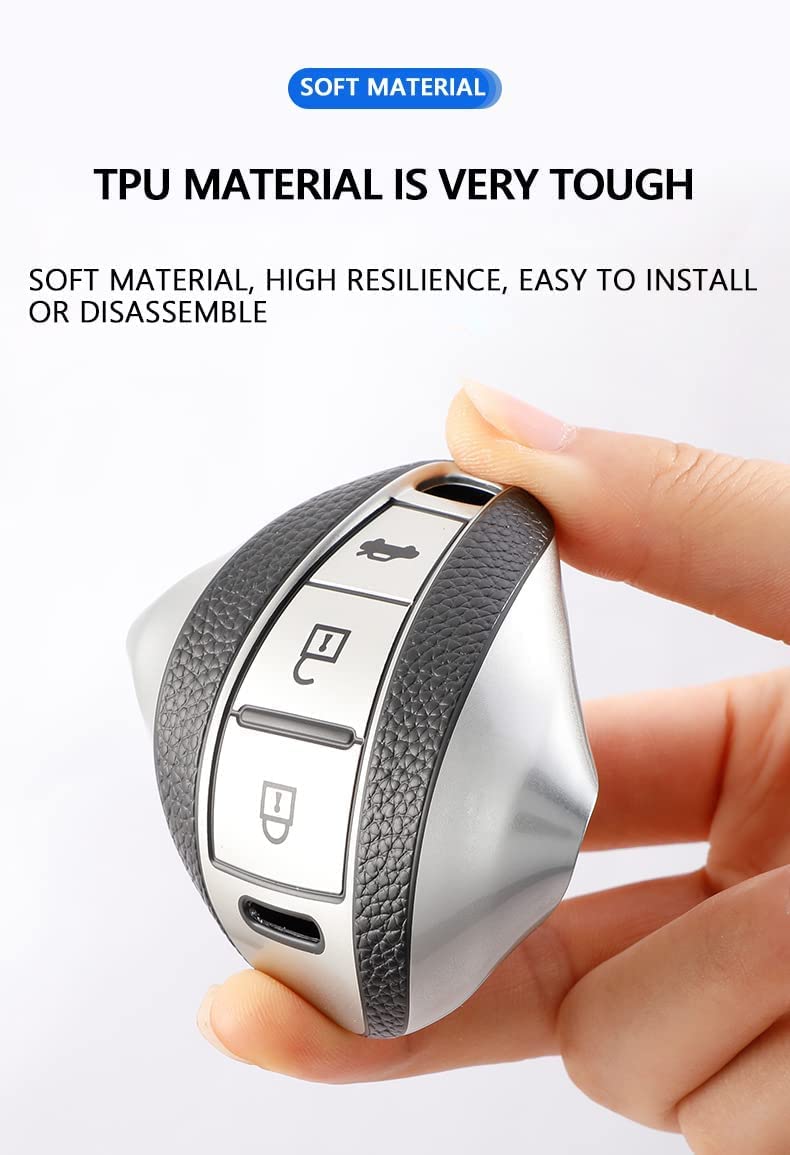 JVCV® Premium Soft TPU Leather Pattern Key Cover Compatible with Maruti Suzuki 3 Button Baleno Ciaz Vitara Brezza S Cross Swift Ignis and Toyota Urban Cruiser Smart Key (Silver) - Image 4