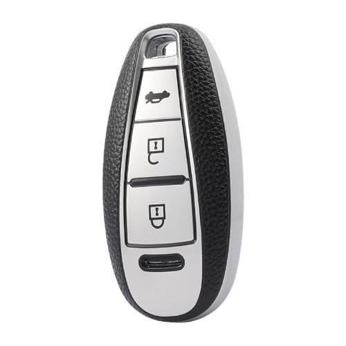JVCV® Premium Soft TPU Leather Pattern Key Cover Compatible with Maruti Suzuki 3 Button Baleno Ciaz Vitara Brezza S Cross Swift Ignis and Toyota Urban Cruiser Smart Key (Silver) - Image 1