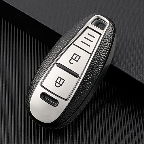 JVCV® Premium Soft TPU Leather Pattern Key Cover Compatible with Maruti Suzuki 3 Button Baleno Ciaz Vitara Brezza S Cross Swift Ignis and Toyota Urban Cruiser Smart Key (Silver) - Image 3