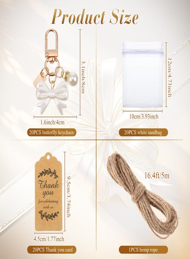 Ecation 20 Set Pearl Bow Keychain Party Favor Set Bow Purse Charm Present for Christmas Guest Baptism Bridal Shower Wedding(White) - Image 3