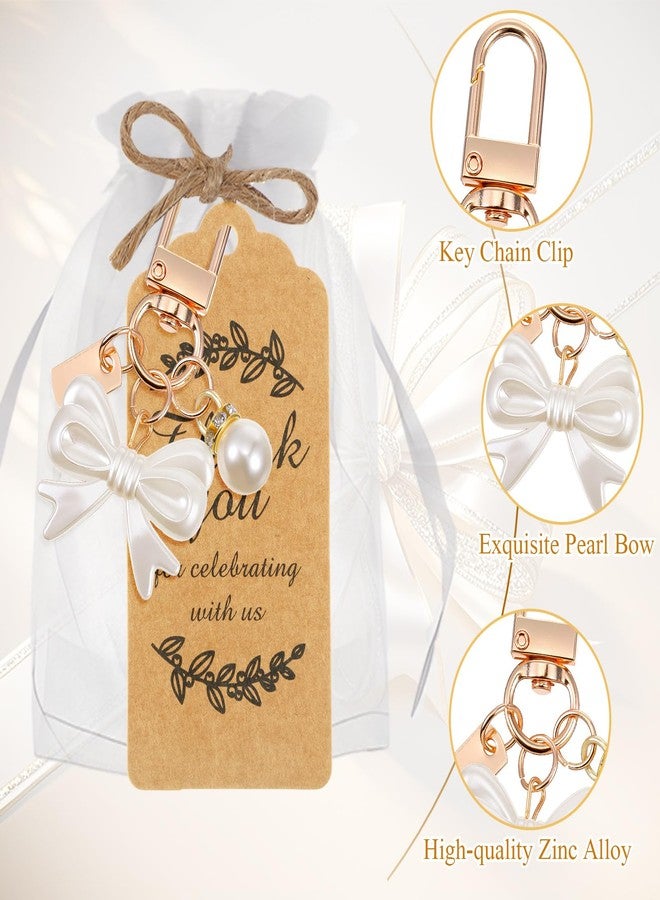 Ecation 20 Set Pearl Bow Keychain Party Favor Set Bow Purse Charm Present for Christmas Guest Baptism Bridal Shower Wedding(White) - Image 4