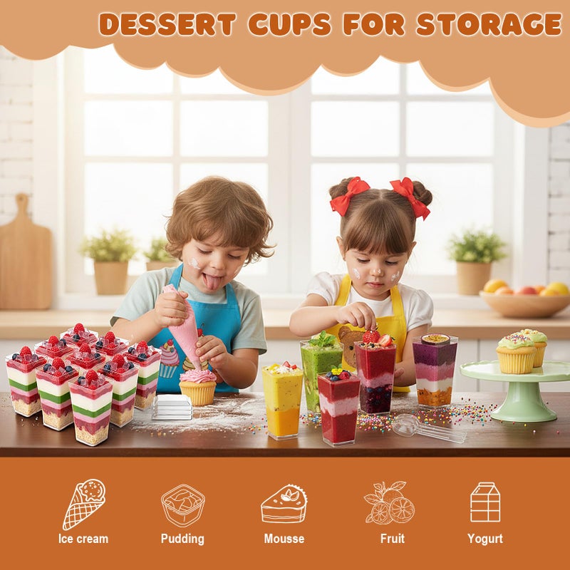 LifeIdeas 600 Pcs 3 Oz Mini Dessert Cups with Lids and Spoons, Reusable Square Appetizer, Parfait, and Shooters Cups for Parties, Ideal for Ice Cream, Fruit, Pudding, and Cake - Image 5