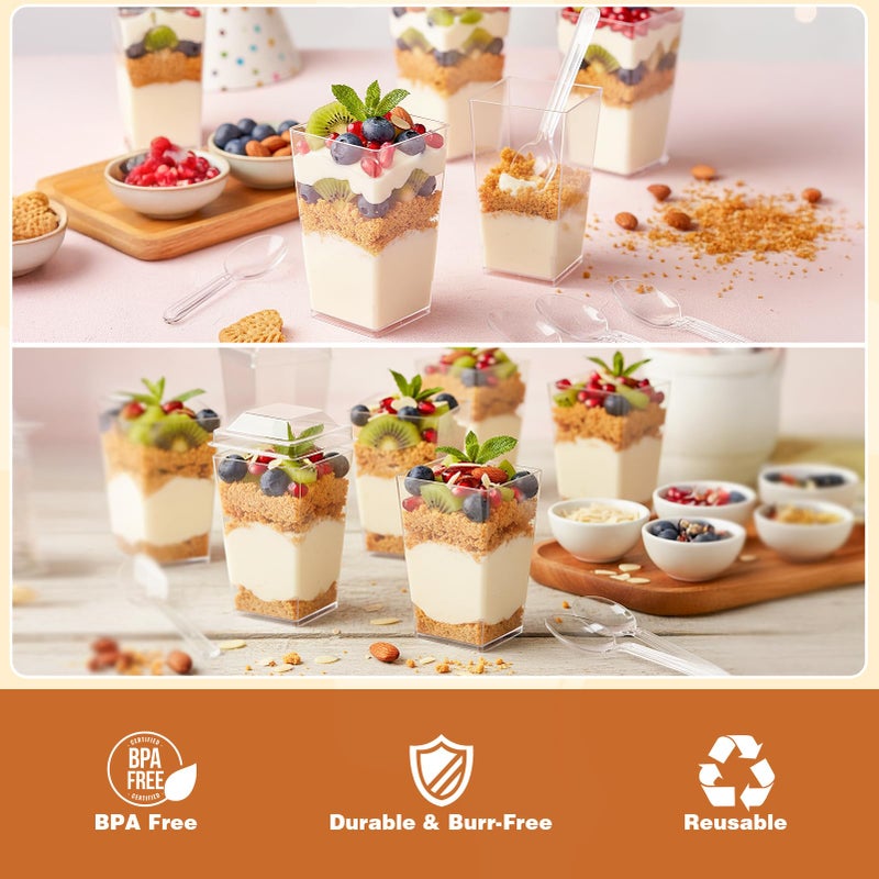 LifeIdeas 600 Pcs 3 Oz Mini Dessert Cups with Lids and Spoons, Reusable Square Appetizer, Parfait, and Shooters Cups for Parties, Ideal for Ice Cream, Fruit, Pudding, and Cake - Image 3