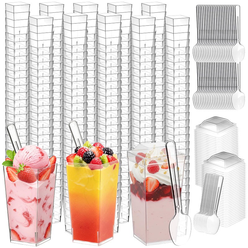 LifeIdeas 600 Pcs 3 Oz Mini Dessert Cups with Lids and Spoons, Reusable Square Appetizer, Parfait, and Shooters Cups for Parties, Ideal for Ice Cream, Fruit, Pudding, and Cake - Image 1