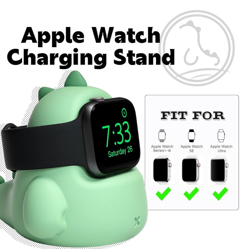 ELETIUO Charger Stand Compatible with Apple Watch Series Ultra2/Ultra/10/9/8/SE2/7/6/SE/5/4/3/2/1 (49/46/45/44/42/41/40/38mm),Dinosaur iWatch Charging Dock,Supports Nightstand Mode,Mint Green - Image 3