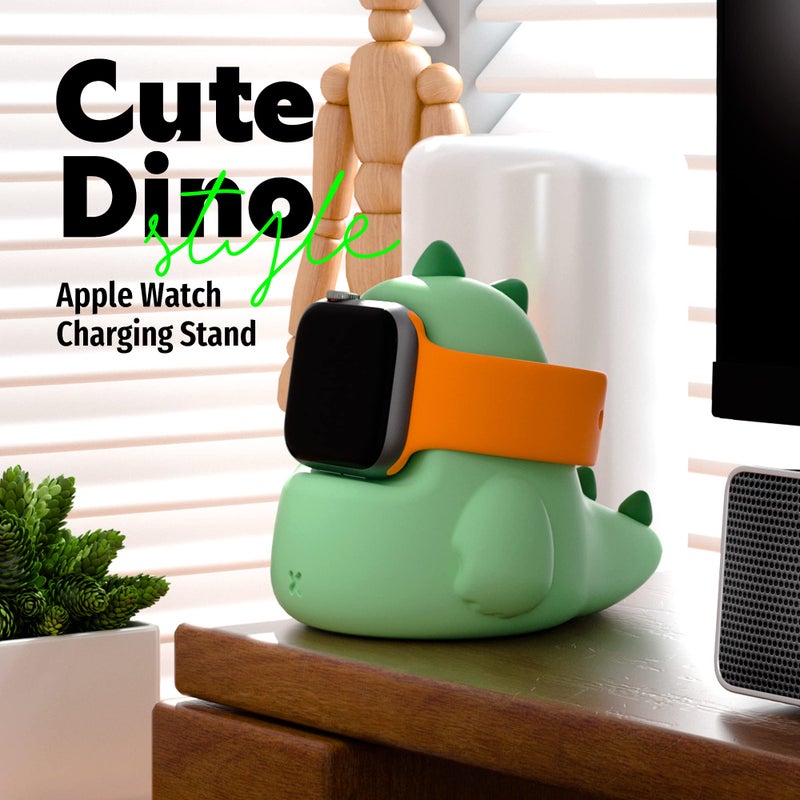 ELETIUO Charger Stand Compatible with Apple Watch Series Ultra2/Ultra/10/9/8/SE2/7/6/SE/5/4/3/2/1 (49/46/45/44/42/41/40/38mm),Dinosaur iWatch Charging Dock,Supports Nightstand Mode,Mint Green - Image 2