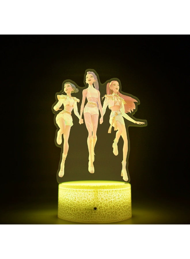 K-POP Demon Hunters Themed 16-Color Remote Control Night Light | Cracked Glass Lamp Base with USB Cable & Acrylic Insert