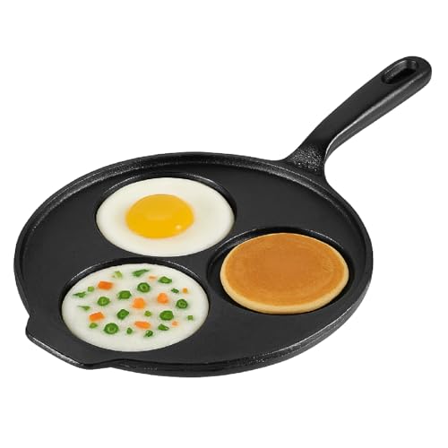 Lifelong Cast Iron Pan for Omelette, Pan Cake &, Cheela | 3 Pit Uthappam Tawa with Wooden Spatula | 26 cm | Induction & Gas Stove Compatible | Naturally Non-Stick | Teflon Free (LLCIUTM03) - Image 1