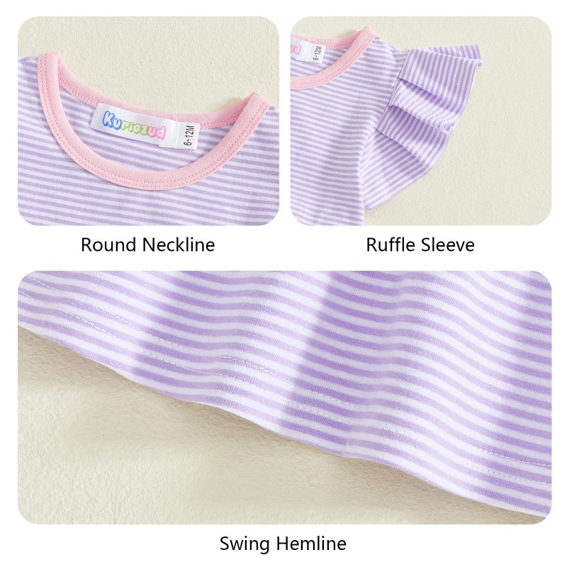 Kuriozud Toddler Baby Girl Clothes Sleeveless Shirts Tunic Top and Ruffle Pants Set 2 Piece Spring Summer Outfits (Striped Purple, 18-24 Months) - Image 4