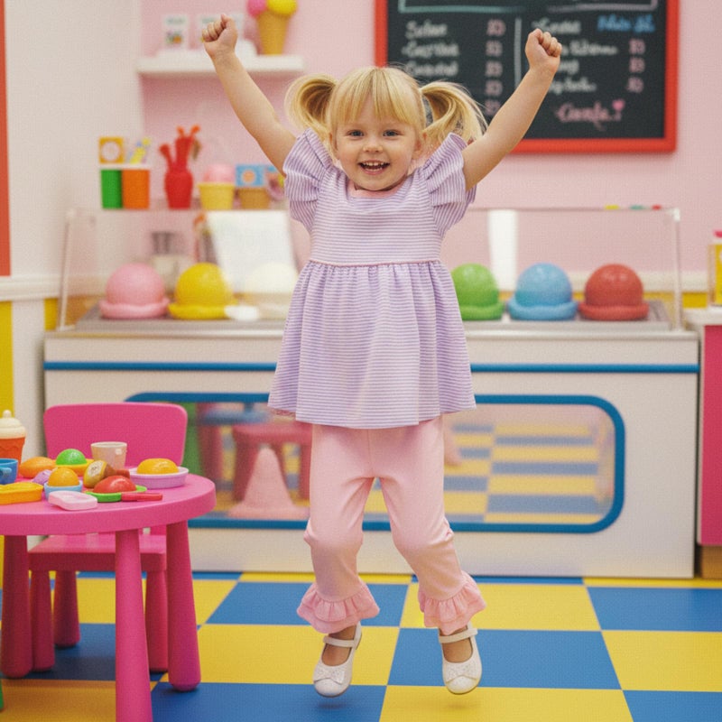 Kuriozud Toddler Baby Girl Clothes Sleeveless Shirts Tunic Top and Ruffle Pants Set 2 Piece Spring Summer Outfits (Striped Purple, 18-24 Months) - Image 2