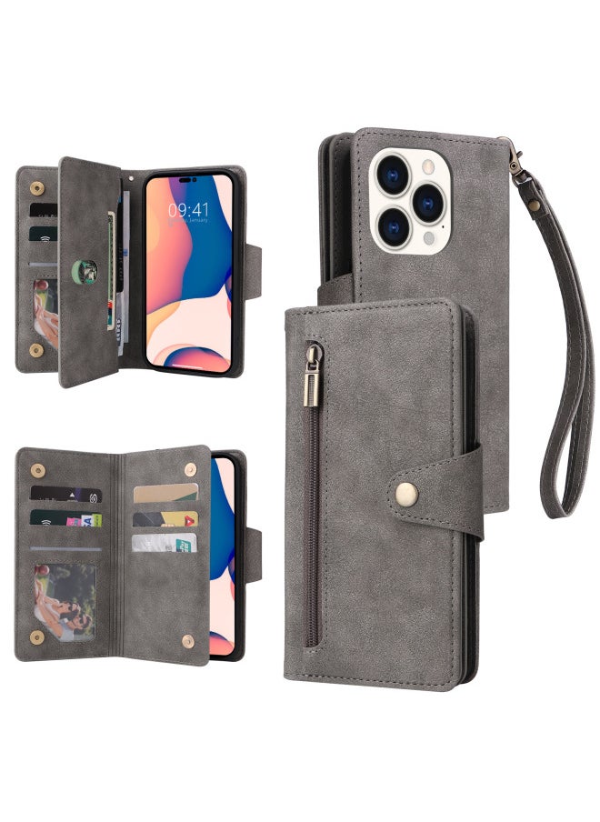 Generic - Nail Buckle Zipper Wallet Style Leather Case For IPhone 14 Pro Max IPhone 14 Plus Digital Computer Protective Cover-Color:grey-Applicable Models:iphone  6G 4.7 - Image 1