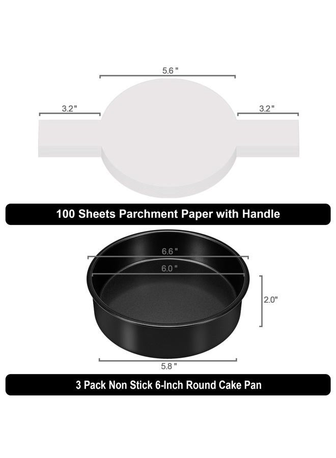 AWTBDP 6 Inch Cake Pans Set of 3, Smash Cake Pans with 100PCS Parchment Paper for Layer Cakes, No-Stick Round Cake Pan Sets for Baking, Durable Baking Pan Set for Christmas Birthday, Dishwasher Safe - Image 2